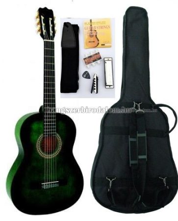 MSA zöld klasszikus gitár sok kiegészítővel, C27